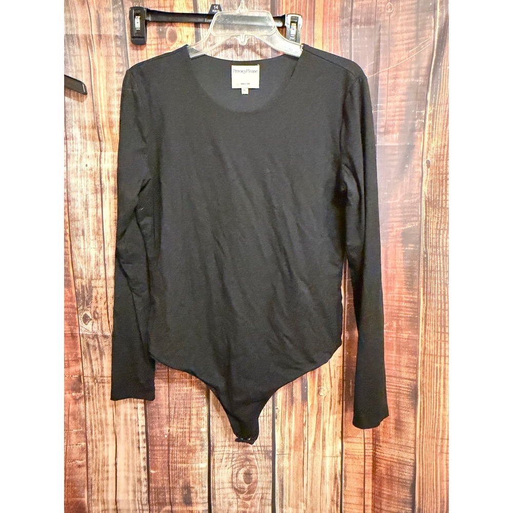 Privacy Please Womens Black Long Sleeve Scoop Neck Snap Closure Bodysuit XL